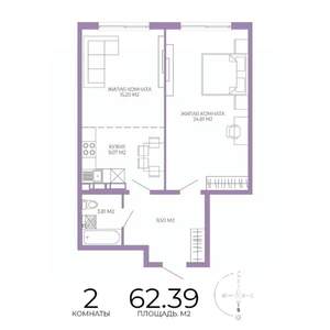 2-к квартира, строящийся дом, 62м2, 10/17 этаж