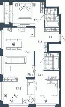 3-к квартира, вторичка, 85м2, 12/23 этаж