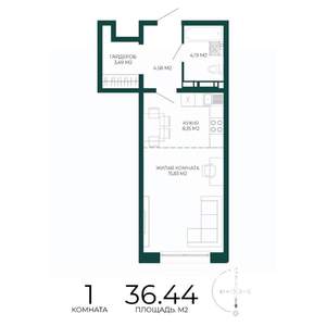 1-к квартира, строящийся дом, 36м2, 2/17 этаж