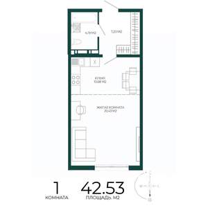 1-к квартира, вторичка, 43м2, 6/17 этаж