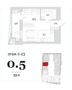 1-к квартира, вторичка, 33м2, 8/24 этаж