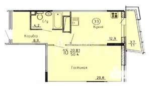 1-к квартира, вторичка, 50м2, 2/19 этаж