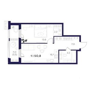 1-к квартира, вторичка, 51м2, 11/16 этаж
