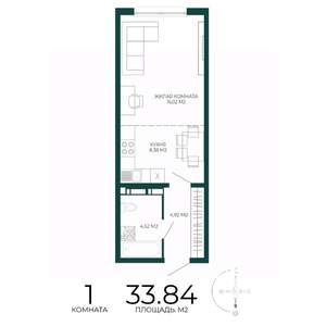 1-к квартира, строящийся дом, 34м2, 10/17 этаж