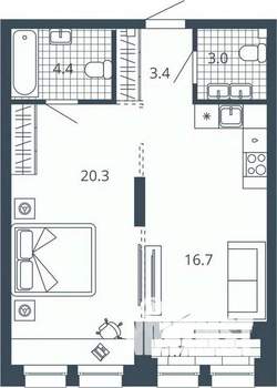1-к квартира, вторичка, 50м2, 5/24 этаж
