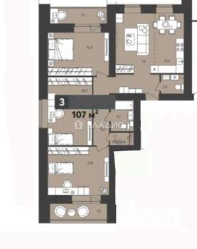 3-к квартира, вторичка, 107м2, 7/14 этаж
