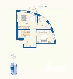 1-к квартира, вторичка, 45м2, 14/16 этаж