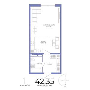 1-к квартира, строящийся дом, 42м2, 4/17 этаж