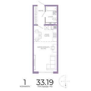 1-к квартира, строящийся дом, 33м2, 7/17 этаж