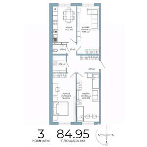 3-к квартира, строящийся дом, 85м2, 11/18 этаж