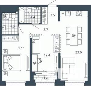 2-к квартира, вторичка, 70м2, 13/24 этаж