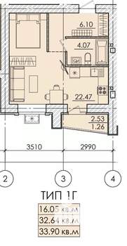 1-к квартира, строящийся дом, 35м2, 12/18 этаж