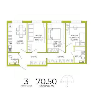 3-к квартира, строящийся дом, 71м2, 9/18 этаж