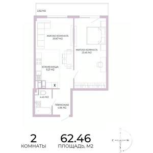 2-к квартира, вторичка, 62м2, 16/17 этаж