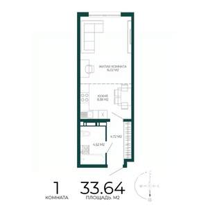 1-к квартира, строящийся дом, 34м2, 10/17 этаж