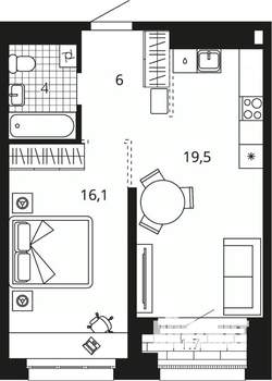 1-к квартира, вторичка, 47м2, 4/24 этаж