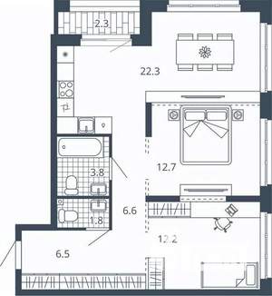 2-к квартира, вторичка, 68м2, 16/23 этаж