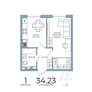 1-к квартира, строящийся дом, 34м2, 7/18 этаж