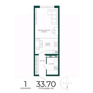 1-к квартира, вторичка, 34м2, 4/17 этаж