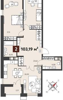 2-к квартира, вторичка, 103м2, 15/18 этаж