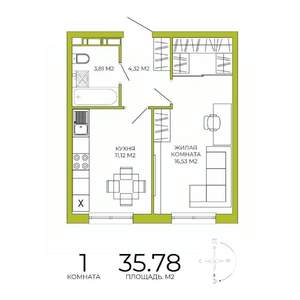 1-к квартира, строящийся дом, 36м2, 4/18 этаж