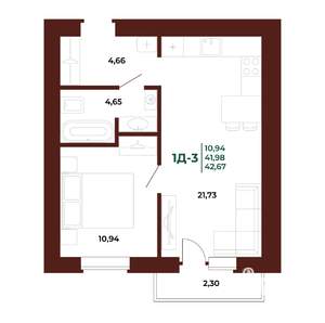 1-к квартира, вторичка, 44м2, 16/17 этаж