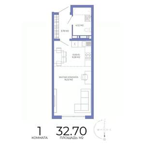 1-к квартира, строящийся дом, 33м2, 8/17 этаж