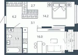 1-к квартира, вторичка, 50м2, 7/24 этаж