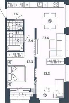 2-к квартира, вторичка, 63м2, 4/23 этаж