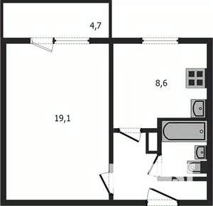 1-к квартира, вторичка, 42м2, 6/10 этаж