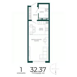 1-к квартира, строящийся дом, 32м2, 11/17 этаж