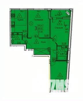 3-к квартира, строящийся дом, 71м2, 5/18 этаж