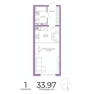 1-к квартира, строящийся дом, 34м2, 7/17 этаж