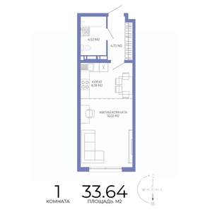 1-к квартира, строящийся дом, 34м2, 15/17 этаж