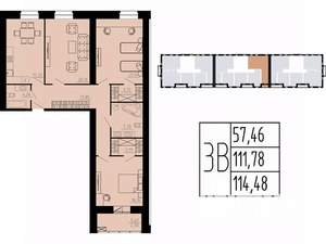 3-к квартира, строящийся дом, 116м2, 2/13 этаж