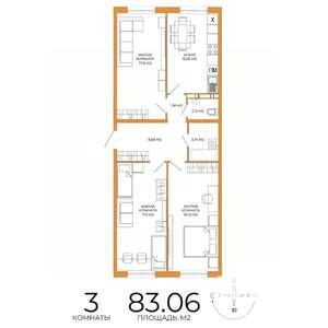 3-к квартира, строящийся дом, 83м2, 11/18 этаж