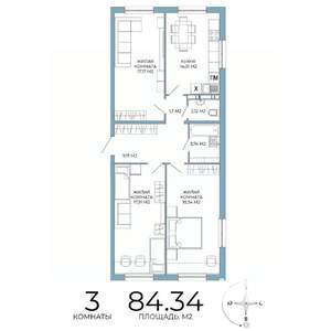 3-к квартира, строящийся дом, 84м2, 4/18 этаж