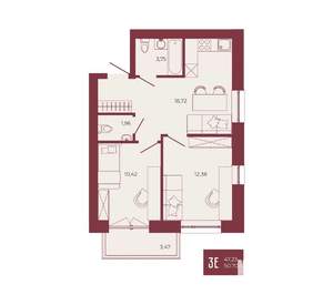 3-к квартира, вторичка, 51м2, 9/17 этаж
