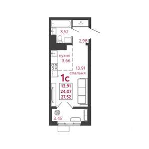 Студия квартира, вторичка, 28м2, 9/12 этаж