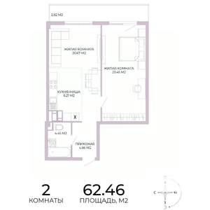 2-к квартира, вторичка, 62м2, 17/17 этаж