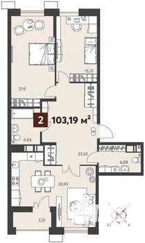 2-к квартира, вторичка, 103м2, 4/18 этаж