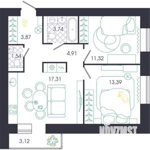 2-к квартира, вторичка, 60м2, 13/16 этаж
