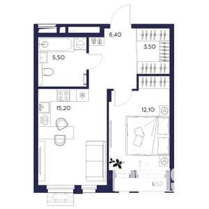 1-к квартира, вторичка, 44м2, 2/16 этаж