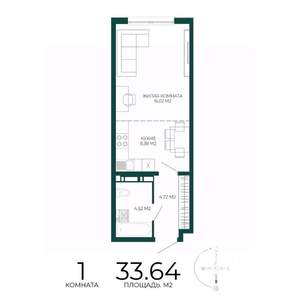 1-к квартира, строящийся дом, 34м2, 9/17 этаж