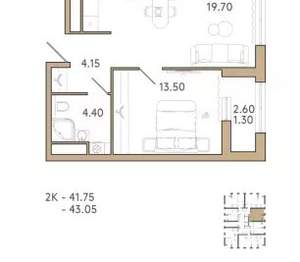 2-к квартира, вторичка, 43м2, 14/9 этаж