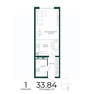 1-к квартира, строящийся дом, 34м2, 7/17 этаж