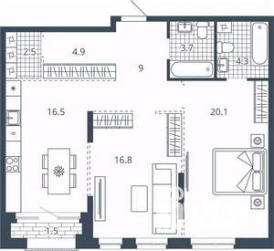 2-к квартира, вторичка, 79м2, 11/24 этаж