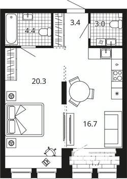 1-к квартира, вторичка, 50м2, 4/24 этаж