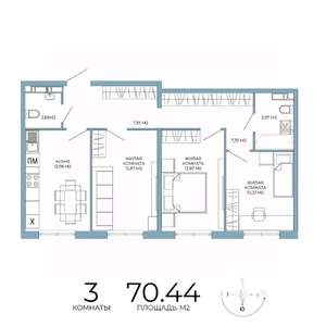3-к квартира, вторичка, 70м2, 6/18 этаж