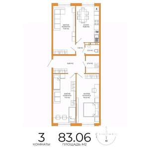 3-к квартира, строящийся дом, 83м2, 7/18 этаж